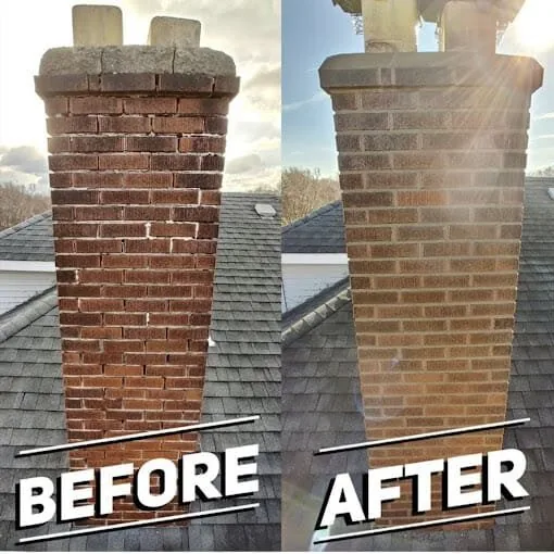 Chimney masonry before and after repair